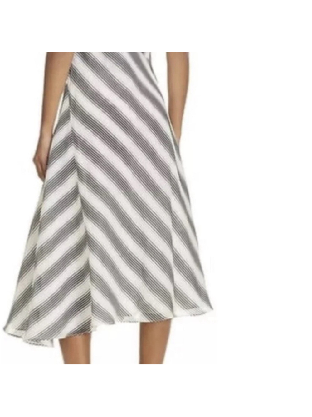Theory Women's Athens A Line Asymmetrical Elegant Striped Black and Ivory Dress- - Picture 3 of 7